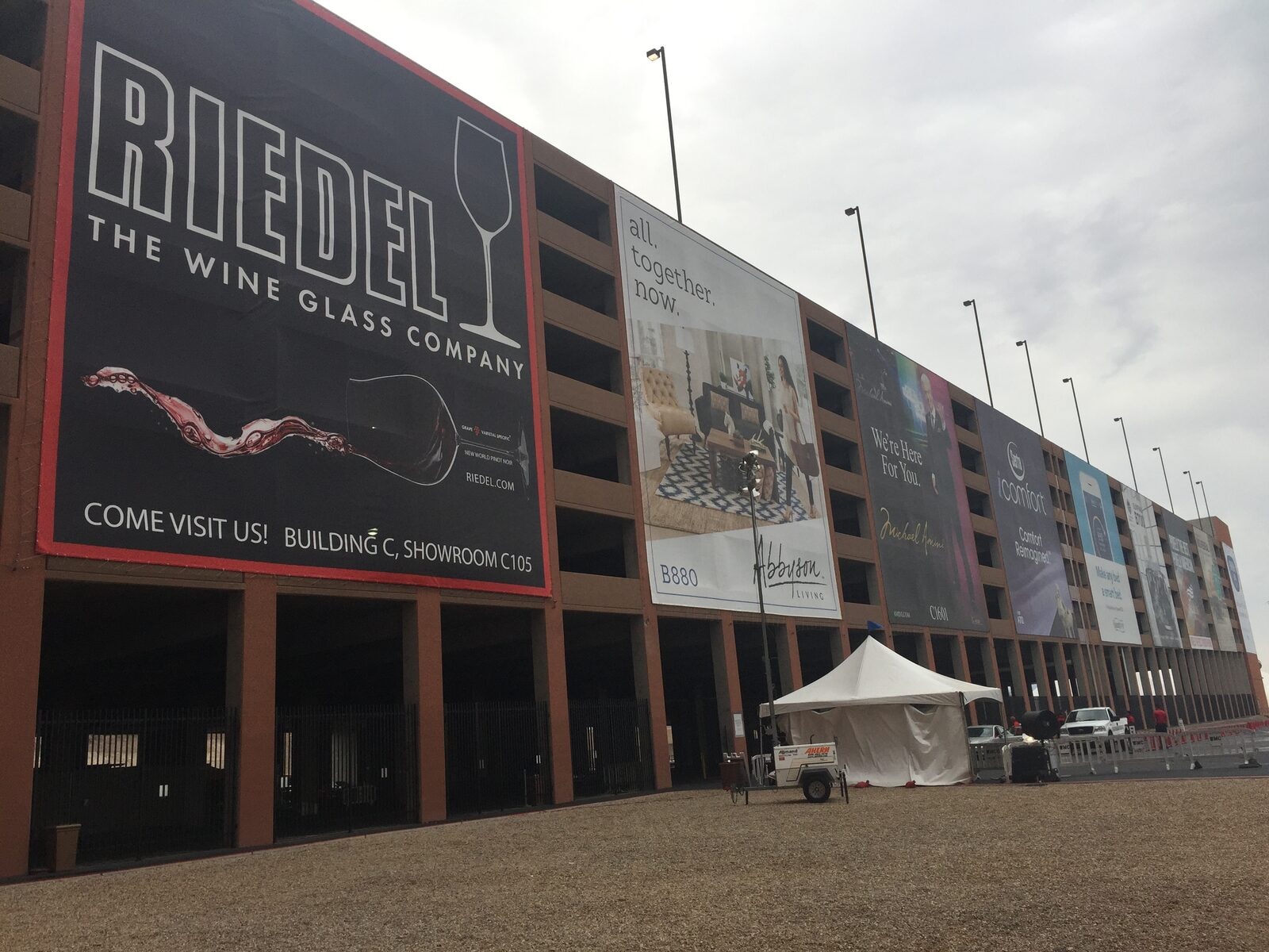 Mesh banner on building exterior